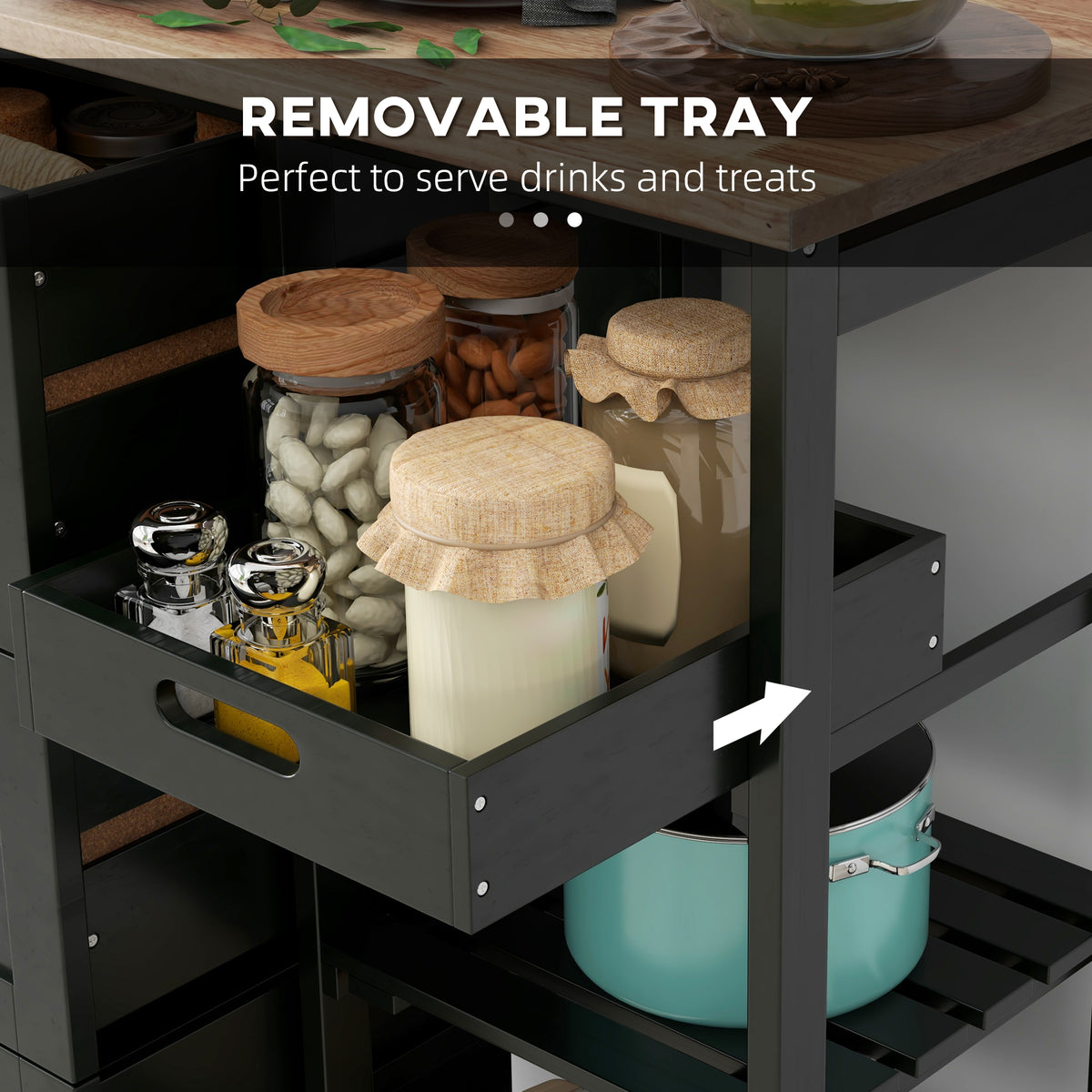 Kitchen Cart on Wheels, Rolling Kitchen Island Cart with Wood Top – view 4