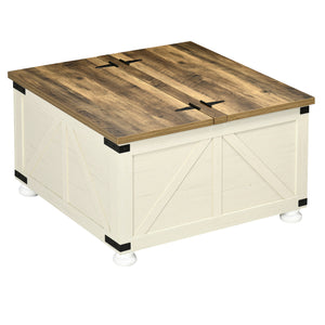 Farmhouse Coffee Table, Square Center Table with Flip-top Lids, Hidden Storage Compartment and Wooden Legs – view 15