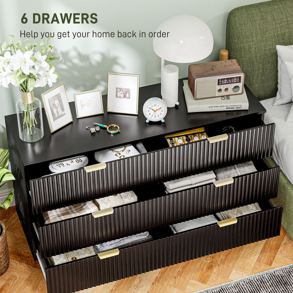 Modern Chest of Drawers 4 Drawer Dresser for Bedroom with Gold Legs and Handles, Black – view 17
