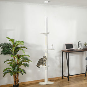 88.5"-100.5" Floor to Ceiling Cat Tree, Cat Tower with Scratching Posts, Cloud Shaped Platforms, Dangling Balls, Cream
