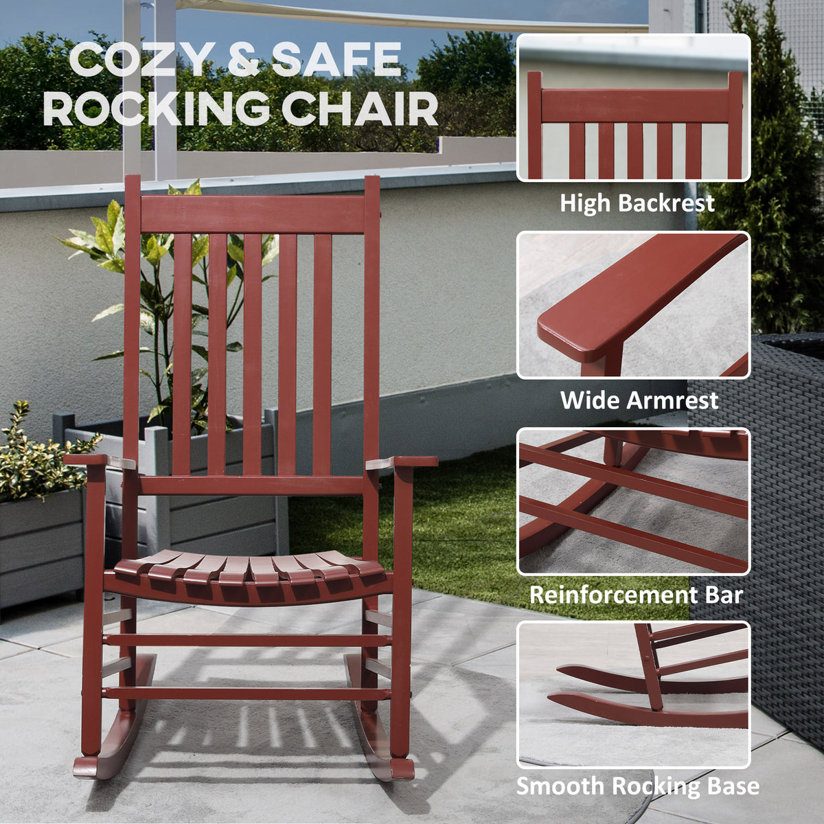 Wooden Porch Rocking Chair Outdoor Patio Rocker Garden Single Leisure Reclining Seat Armchair Natural – view 17