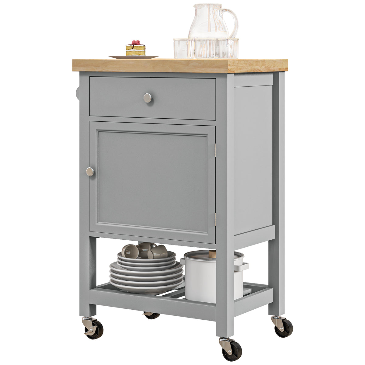 Kitchen Cart on Wheels, Rolling Kitchen Island Cart with Wood Top, Towel Rack