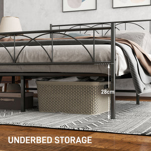 Metal Full Platform Bed Frame with Headboard, Steel Slat Support, Underbed Storage, No Box Spring Needed, Easy Assembly