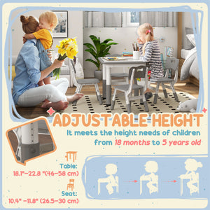 Qaba 5 Pieces Toddler Table and Chair Set, Height Adjustable Activity Table and Chair Set for Nursery Classroom