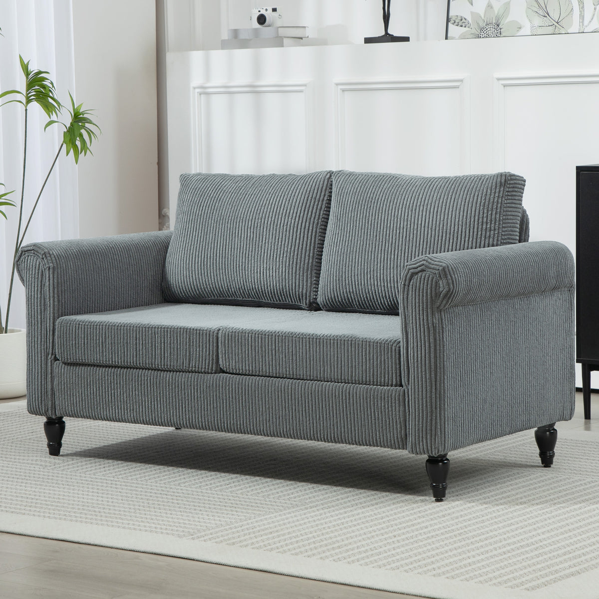 Vintage Loveseat, Upholstered Love Seat Furniture, Chenille-feel Fabric 2 Seater Sofa Couch with Rolled – view 28