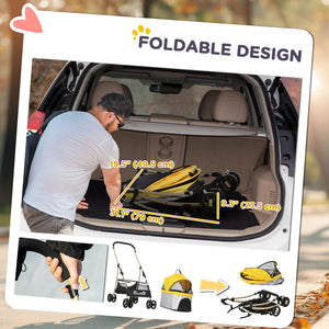 4 Wheels Pet Stroller, 3 in 1 Dog Cat Travel Folding Carrier, for Small Dogs, Detachable, w/ Brake, Canopy – view 12