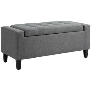36" Storage Ottoman Bench, Linen-Look Fabric End of Bed Bench with Solid Wood Frame and Legs, Tufted Storage Chest, Footrest for Living Room, Bedroom, Entryway, Grey