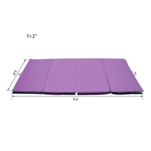 Soozier Tumbling Mats 4ftx10ftx2inch PU Leather Gymnastics Gym Mat Arts Folding Yoga Exercise Mat Pad 4 Panel Purple