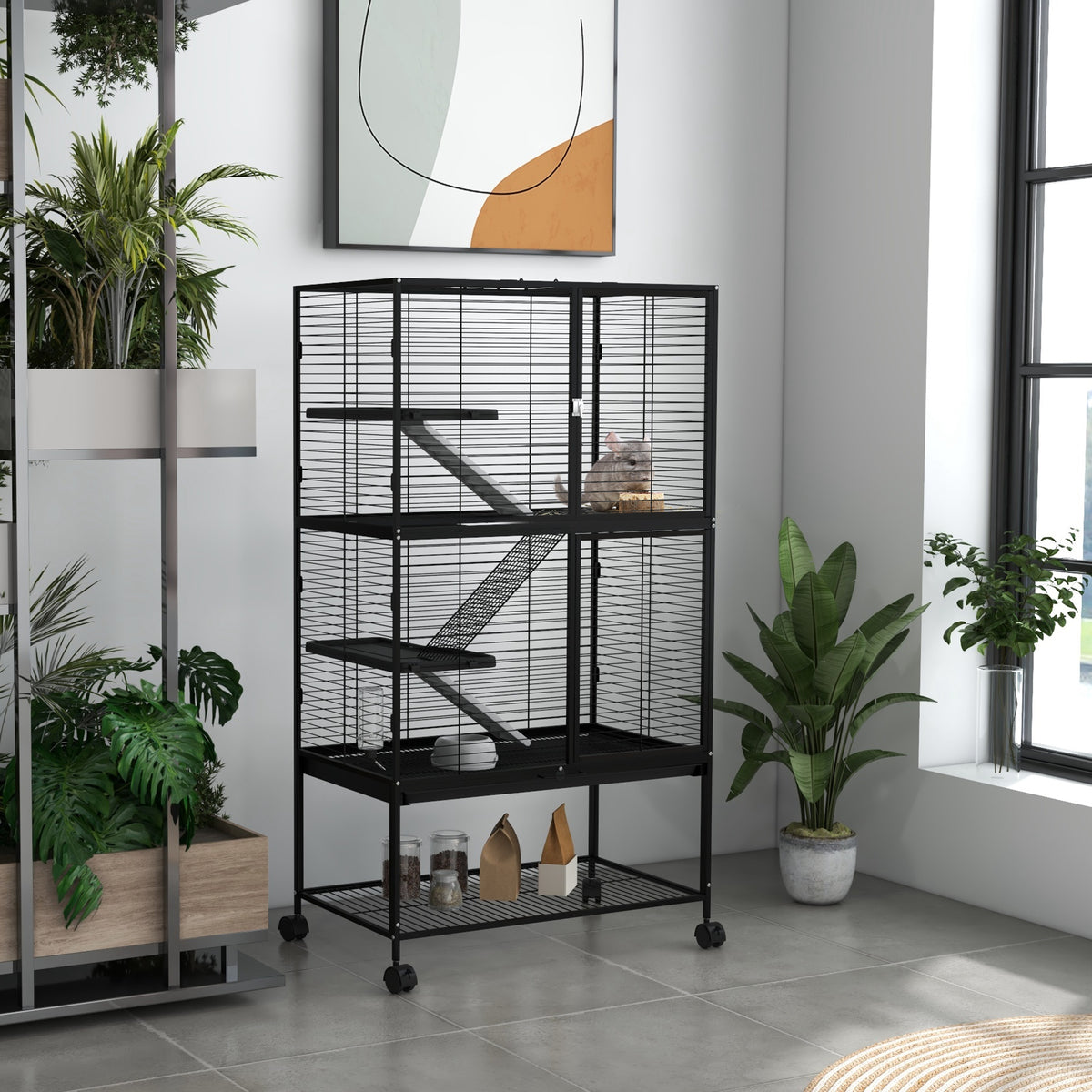 Rolling Small Animal Cage 34"H Chinchilla Cage for Ferrets, Squirrels w/ Removable Tray, Storage Shelf – view 28
