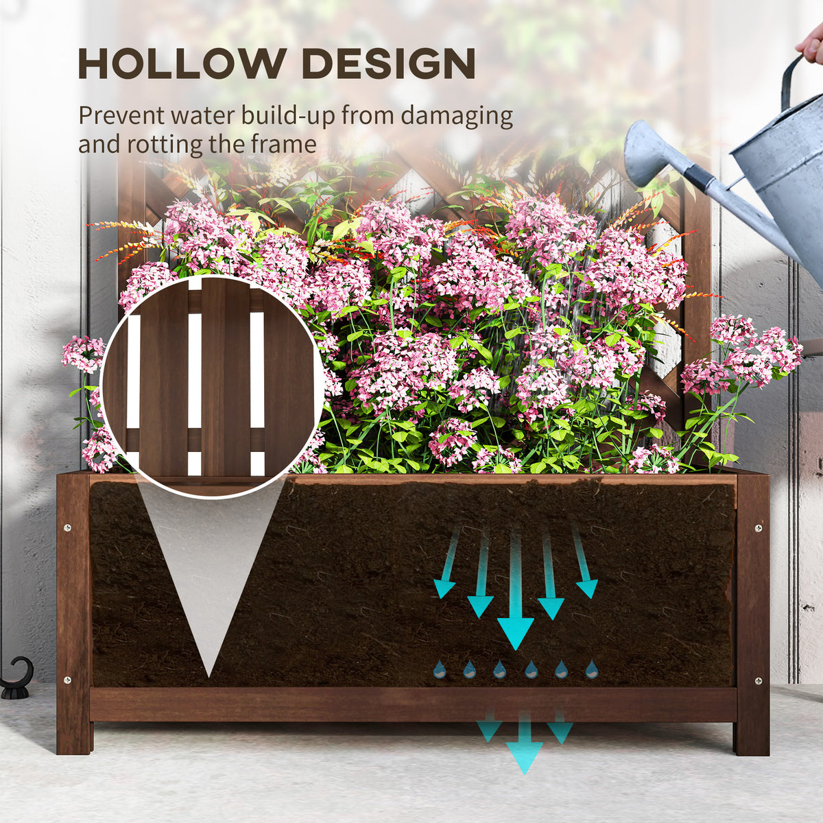 Wood Planter with Trellis, Raised Garden Bed to Grow Vegetables for Backyard, 30" x 14" x 67", Dark Brown