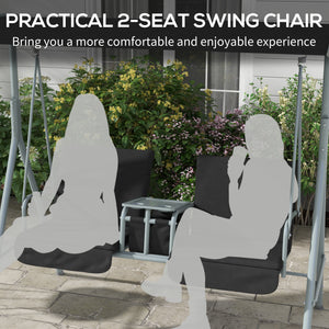 2-Seater Outdoor Porch Swing with Adjustable Canopy and Table, Patio Swing Chair for Garden, Poolside, Backyard, Black