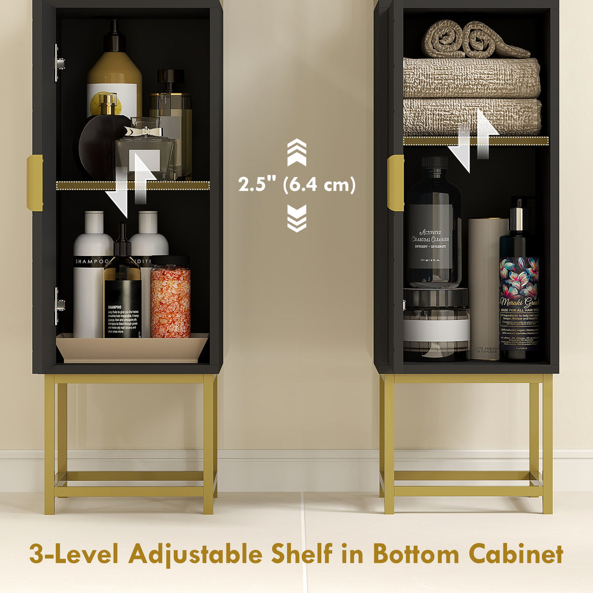 Tall Bathroom Storage Cabinet, Modern Narrow Bathroom Cabinet with Diamond Chevron Pattern and Adjustable – view 4