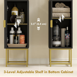 Tall Bathroom Storage Cabinet, Modern Narrow Bathroom Cabinet with Diamond Chevron Pattern and Adjustable – view 4