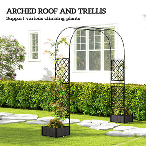 Garden Arch Outdoor Trellis Arbor with 2 Planter Boxes, 109.4" x 15.7" x 86.6", Black