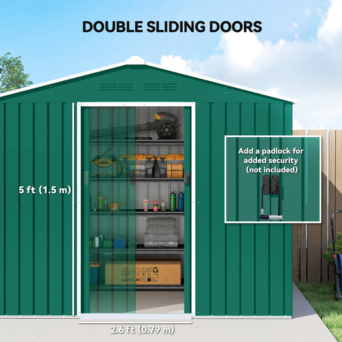 8' x 6' Outdoor Storage Shed, Metal Garden Tool Storage House with Lockable Sliding Doors and Vents for – view 18