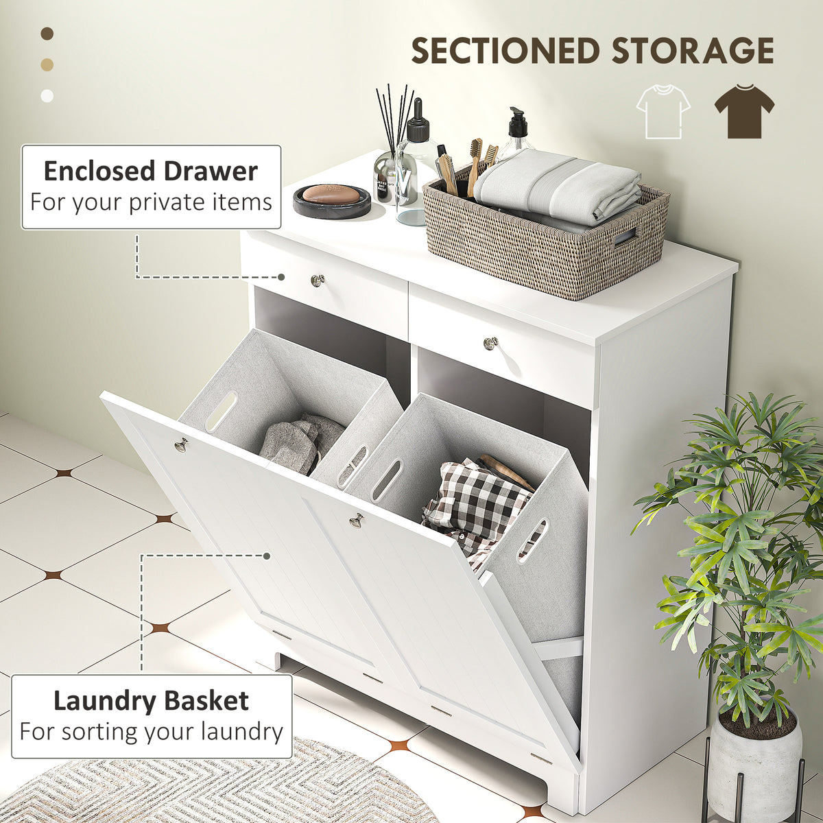Laundry Cabinet, Tilt Out Laundry Hamper Cabinet with 2 Baskets, Bathroom Hamper Cabinet with 2 Drawers – view 10