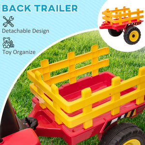 Aosom 12V Kids Ride on Tractor with Trailer, Battery Powered Electric Kids Car with Remote Control, Music Start up Sound and Horn, USB, LED Lights
