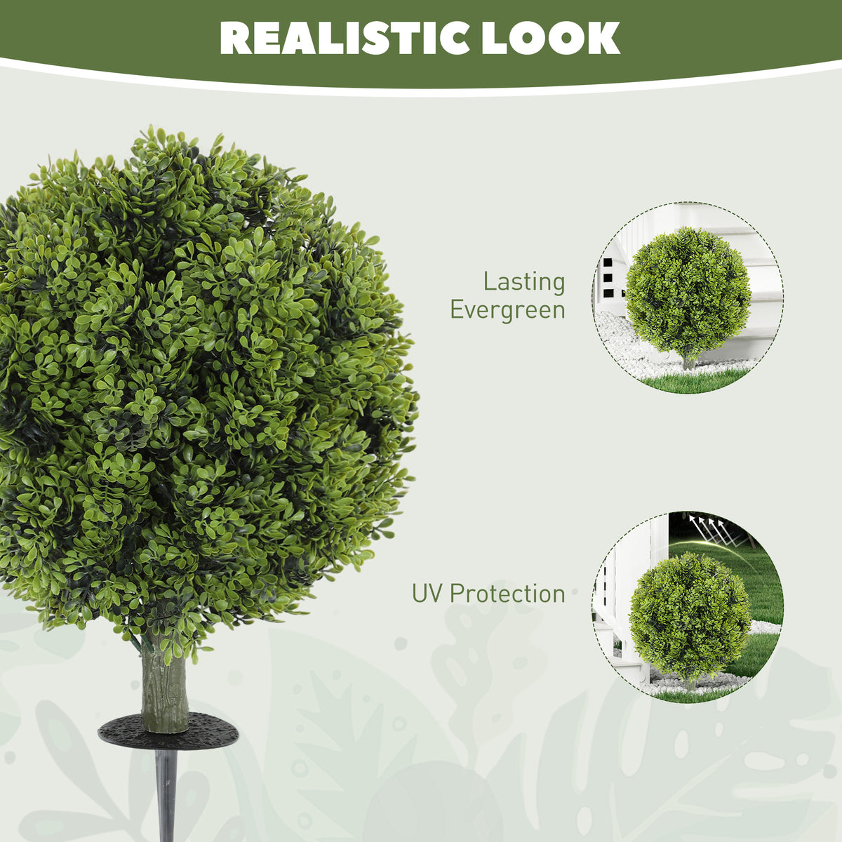 Artificial Boxwood Topiary Trees Set of 2 with Ground Stake, UV Resistant Fake Plants for Indoor Outdoor, Green