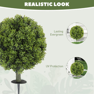 Artificial Boxwood Topiary Trees Set of 2 with Ground Stake, UV Resistant Fake Plants for Indoor Outdoor, Green