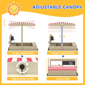 Kids Sandbox with Cover Kitchen Playset Toys, Wooden Sand Box with Seat, Storage, for 3-7 Years Old, Grey – view 10