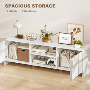 TV Stand for up to 65 Inch TV, Nordic Entertainment Center with 2 Cabinets and 2 Open Shelves for Living Room, Natural