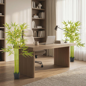 4FT Artificial Bamboo Tree Set of 2, Faux Decorative Plant in Nursery Pot for Indoor Decor