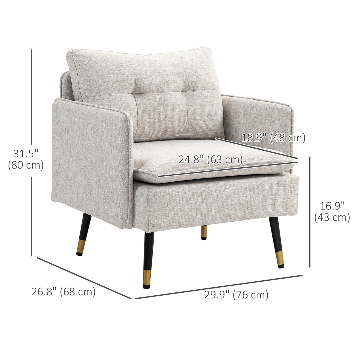 Accent Chair, Upholstered Armchair with Tufted Back Cushion and Steel Legs for Living Room, Bedroom – view 9