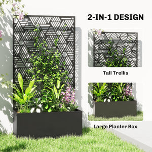 Metal Planter Box with Trellis, 44.5" Tall Raised Garden Bed with Privacy Screen, Hexagon and Line Cut-Out