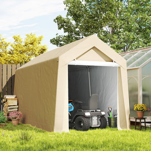 7' x 12' Outdoor Storage Shed Portable Garage with Roll-up Door for Motorcycle, Bike, Garden Tools, Beige – view 7