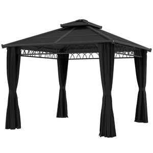 10' x 10' Outdoor Hardtop Gazebo Canopy w/ Double PC Roof, Steel Frame, Nettings