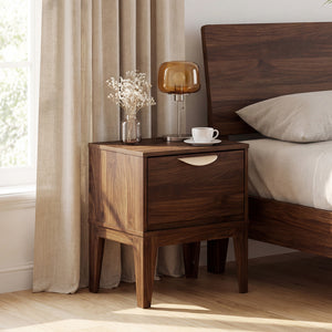 Mid Century Modern Bedside Table with Drawer and Tapered Support Feet for Bedroom-Walnut view 3