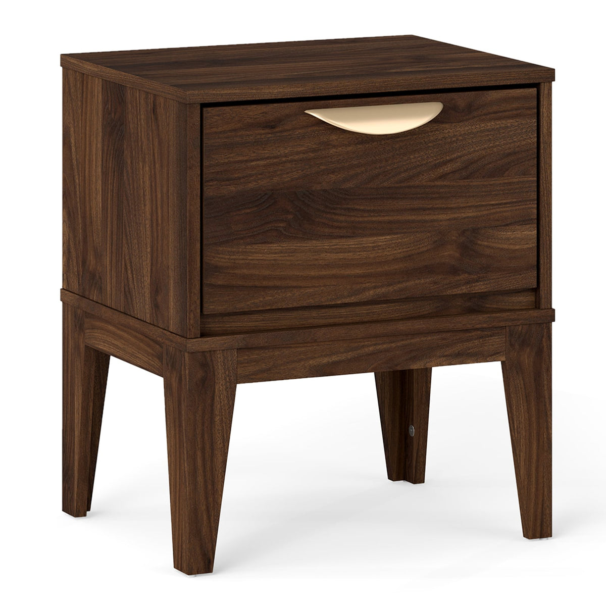 Mid Century Modern Bedside Table with Drawer and Tapered Support Feet for Bedroom-Walnut view 4