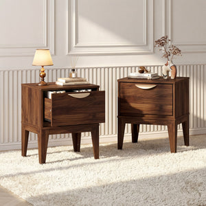 Mid Century Modern Bedside Table with Drawer and Tapered Support Feet for Bedroom-Walnut view 6