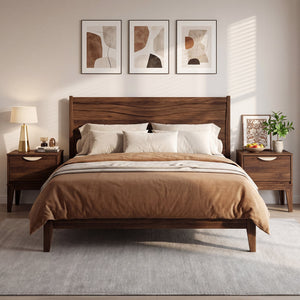 Mid Century Modern Bedside Table with Drawer and Tapered Support Feet for Bedroom-Walnut view 7