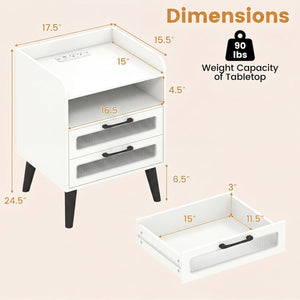 Mid Century Modern Nightstand with Charging Station and LED Lights-White view 5