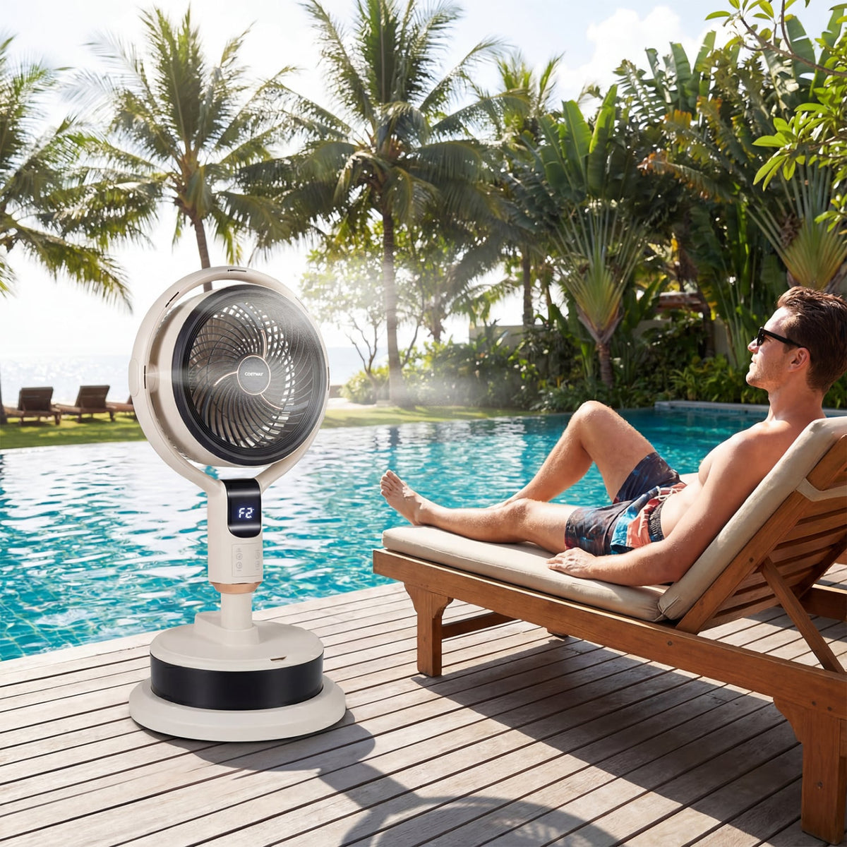 Misting Pedestal Fan Air Circulator with 90° Auto Oscillation Floor Standing Fan with 8 Speeds-White view 2
