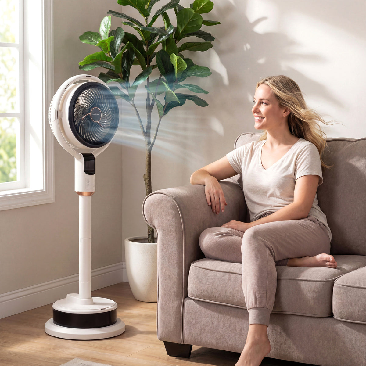 Misting Pedestal Fan Air Circulator with 90° Auto Oscillation Floor Standing Fan with 8 Speeds-White view 3