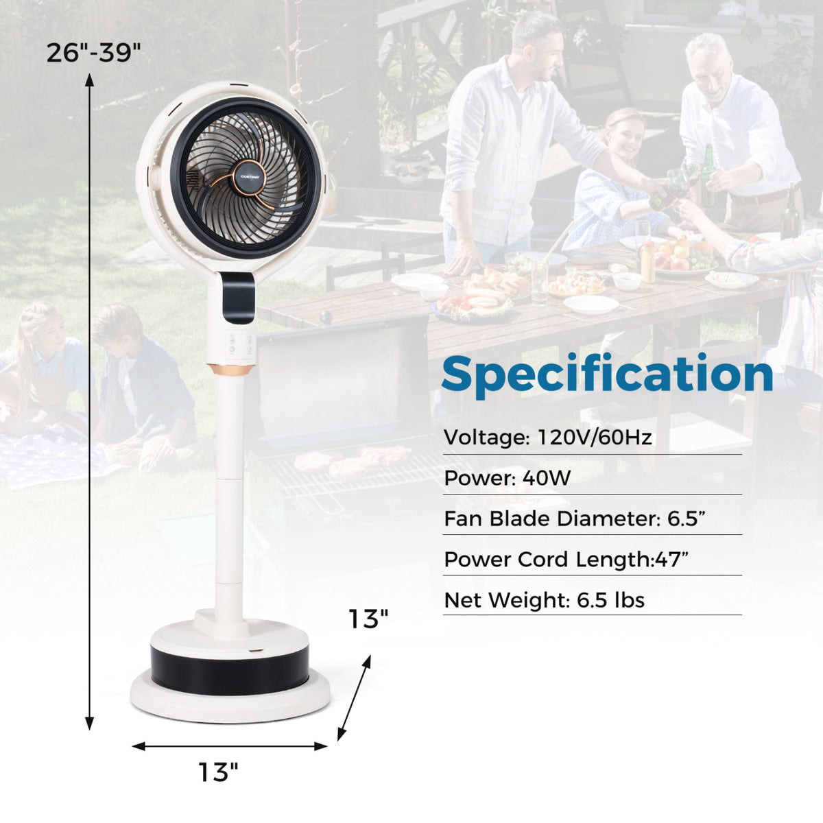 Misting Pedestal Fan Air Circulator with 90° Auto Oscillation Floor Standing Fan with 8 Speeds-White view 5