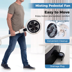Misting Pedestal Fan Air Circulator with 90° Auto Oscillation Floor Standing Fan with 8 Speeds-White view 6