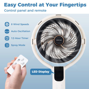 Misting Pedestal Fan Air Circulator with 90° Auto Oscillation Floor Standing Fan with 8 Speeds-White view 8