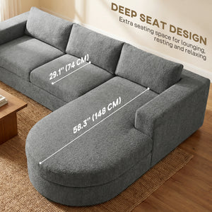 L Shaped Cloud Boneless Couch, Modular Sectional Sofa with Chaise and Deep Seat for Living Room, Bedroom, Dark Grey