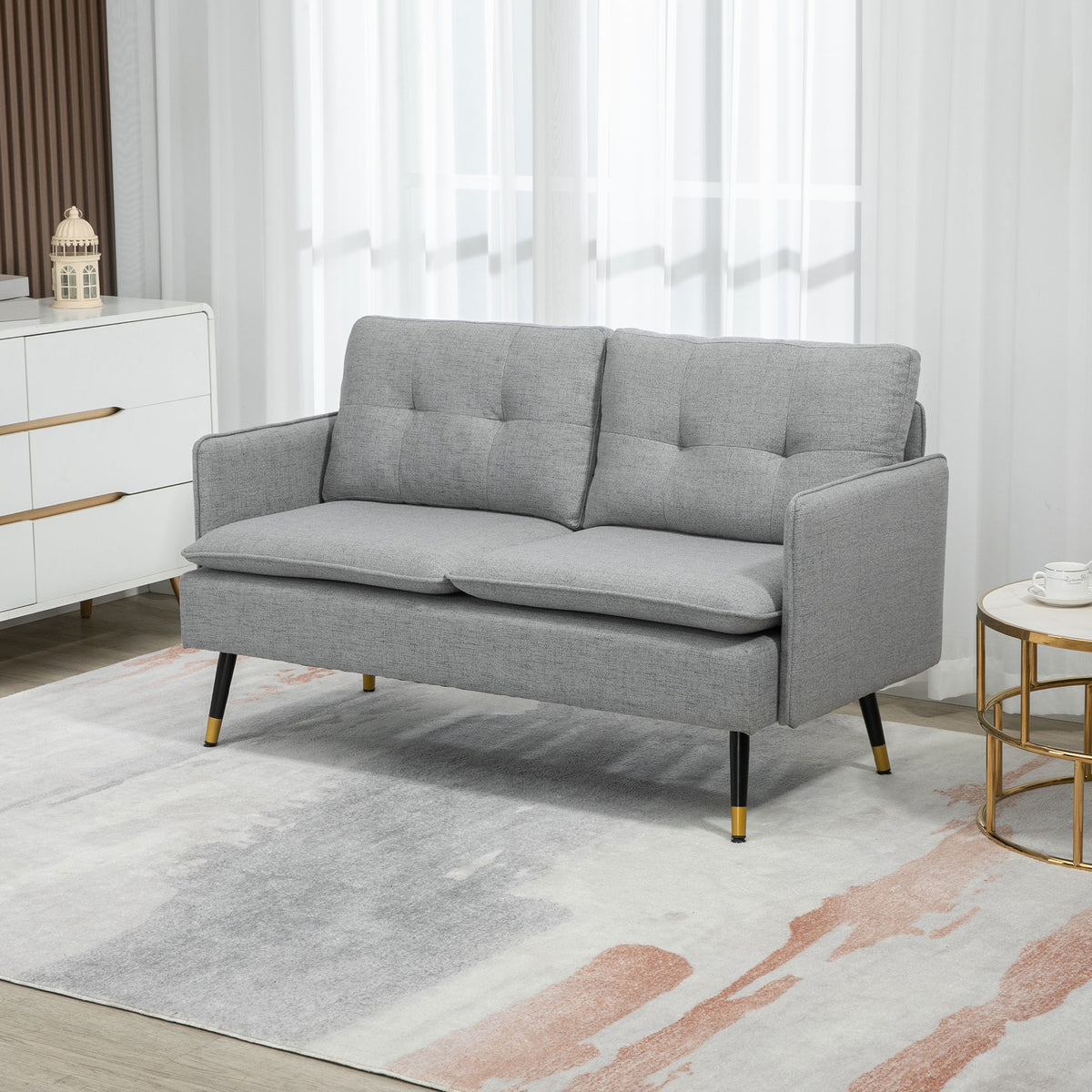 55" Loveseat Sofa, Linen Love Seat w/ S spring, Steel Legs and Button Tufting, Small Couch for Living Room – view 28