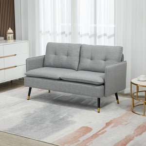 55" Loveseat Sofa, Linen Love Seat w/ S spring, Steel Legs and Button Tufting, Small Couch for Living Room – view 28