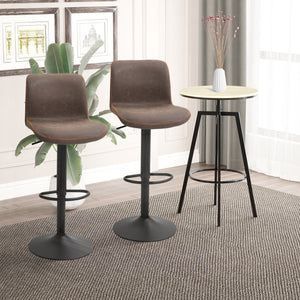 Bar Stools Set of 2, Swivel Counter Height Bar Stools with Adjustable Height and Footrest, PU Leather Upholstered Kitchen Stool for Breakfast Bar, Brown