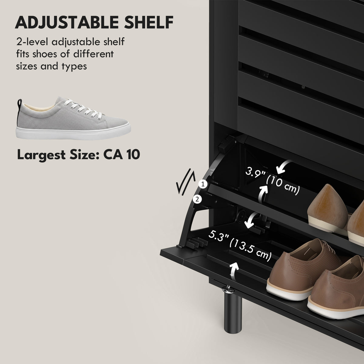 Narrow Shoe Storage Cabinet, 3 Flip Drawers, Adjustable Shelves, 18-24 Pairs Capacity, Black – view 4