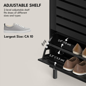 Narrow Shoe Storage Cabinet, 3 Flip Drawers, Adjustable Shelves, 18-24 Pairs Capacity, Black – view 4