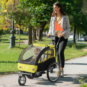 Aosom 2-in-1 Bike Trailer for Kids, Foldable 2-Seat Baby Stroller with 5-Point Harness, Rubber Wheels, Storage Bag