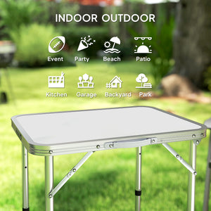 Folding Adjustable Patio Picnic Table Portable Camping Dining Lunch Table Aluminum Frame Silver