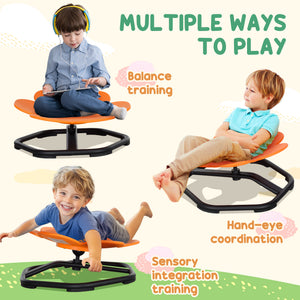 Qaba Flower-Shaped Kids Swivel Chair, Non-Slip Sensory Spinning Chair for Physical Coordination Training, Orange