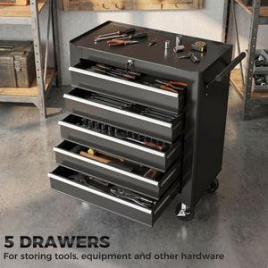 5 Drawer Roller Tool Chest, Lockable Toolbox, Storage Organizer with Handle for Workshop Mechanics Garage – view 10